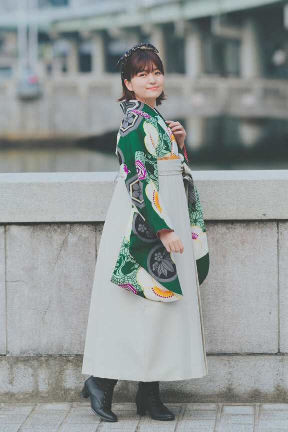 【卒業式袴レンタル/人気/momoko】古典かわいい(オシャレ)　緑/白　GS0095_H00126