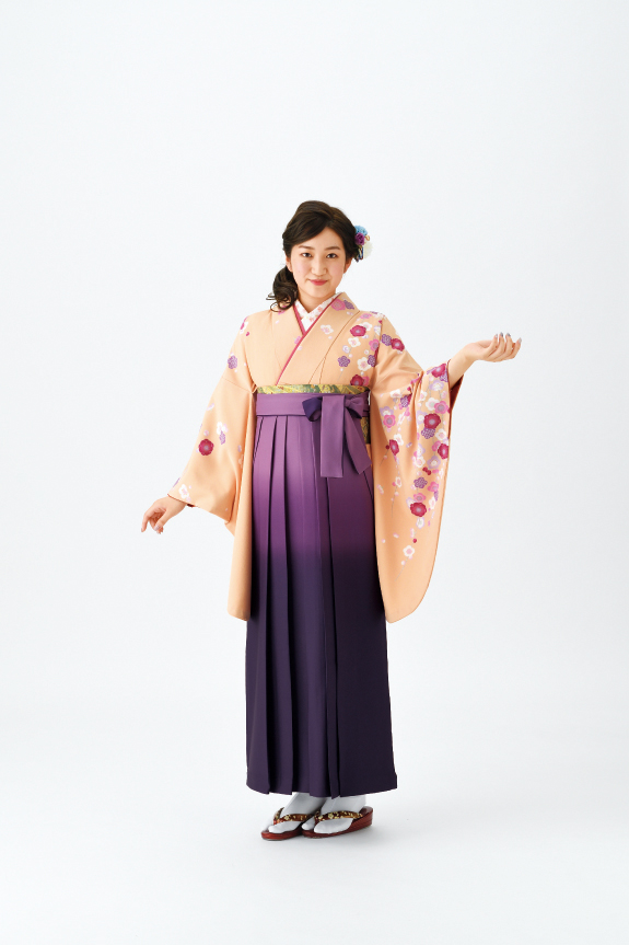 【卒業式袴レンタル/人気】古典(オシャレ)　オレンジ/紫　P00066_K00050