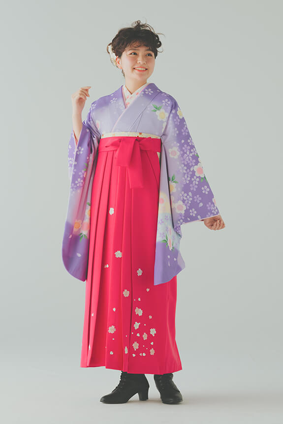 【卒業式袴レンタル/人気】古典カワイイガーリー(オシャレ)　紫/ピンク　G00027_M00044