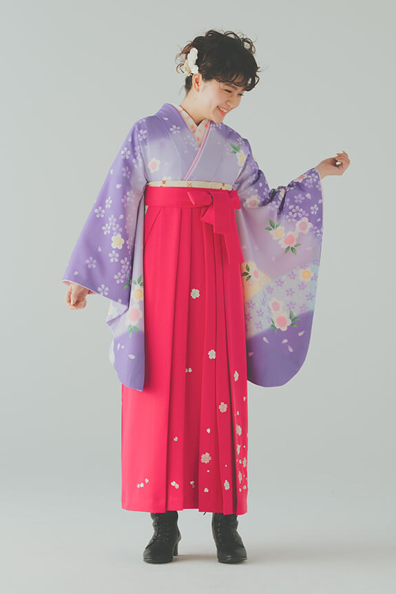 【卒業式袴レンタル/人気】古典カワイイガーリー(オシャレ)　紫/ピンク　G00027_M00044