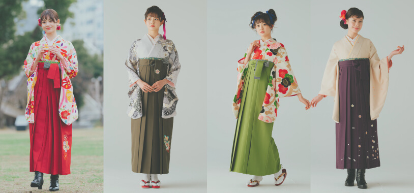 緑色の袴下帯を合わせた卒業式のレンタル袴