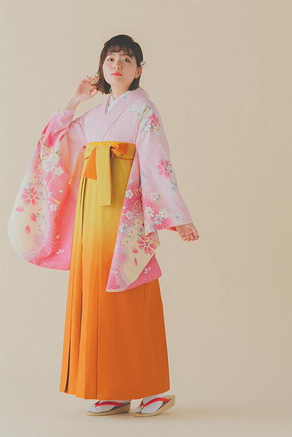 【卒業式袴レンタル/人気/momoko】古典かわいいガーリー(オシャレ)　ピンク/黄色　P00072_K00052