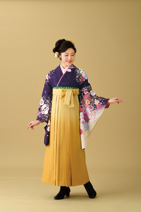 【卒業式袴レンタル/人気】古典ポップ(オシャレ)　紫/黄色　GS0030_K00077