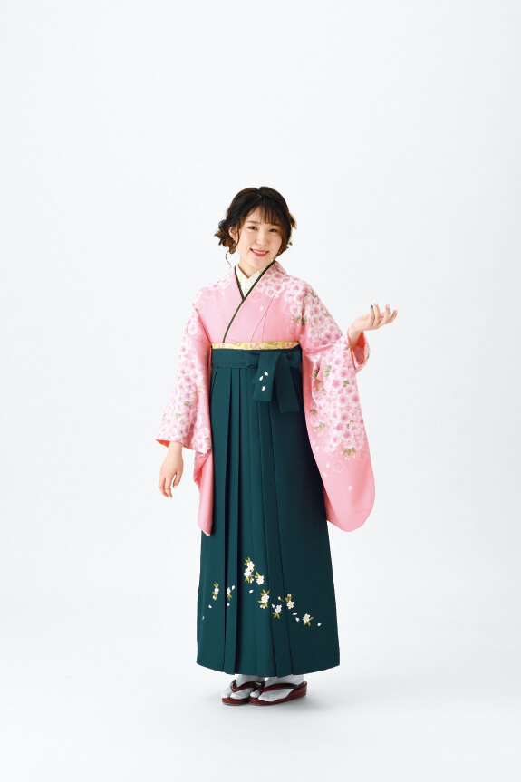 【卒業式袴レンタル/人気】古典かわいいガーリー(オシャレ)　ピンク/緑　P00051_M00018
