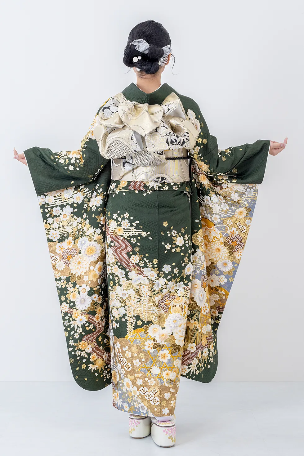 成人式振袖「深緑のしめに菊［FS1162］」