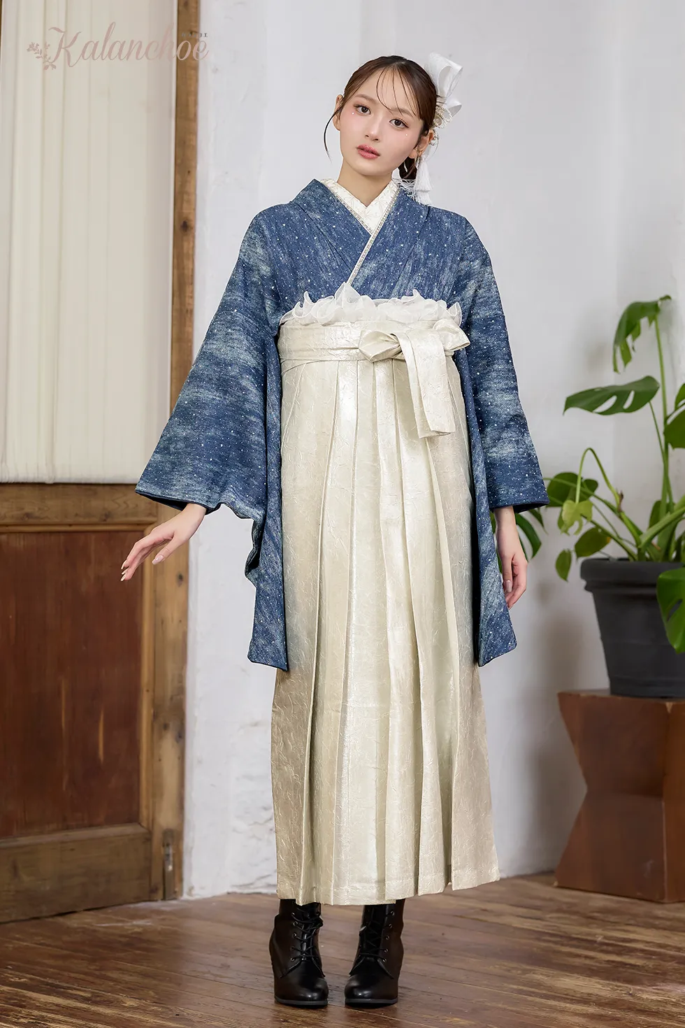 卒業式袴レンタル 加藤栞ちゃん着用 HH1040 デニムクリスタル