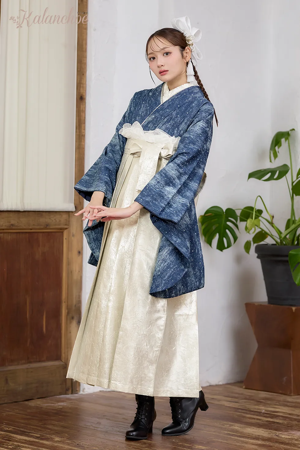 卒業式袴レンタル 加藤栞ちゃん着用 HH1040 デニムクリスタル