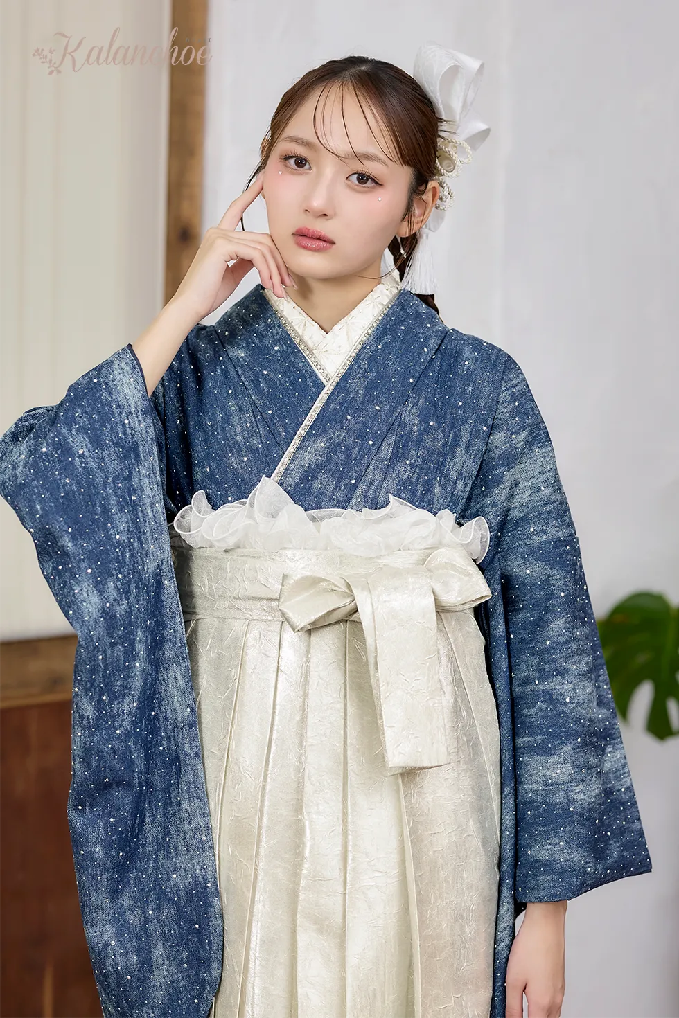 卒業式袴レンタル 加藤栞ちゃん着用 HH1040 デニムクリスタル